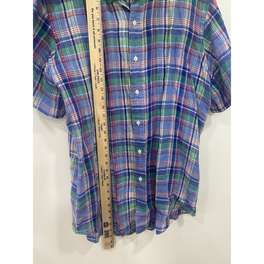 Ralph Lauren mens linen shirt button down Madras Plaid Colorful SZ Large Preppy - Picture 14 of 15